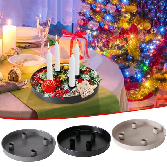 Kcavykas Christmas Decor Magnetic Candle Tray For Taper Candles 23 Cm Round Metal Candle With 4 Magnetic Holders Decorative Tray Festive Advent Candle Stand Fall Savings On-Trend Low Spend