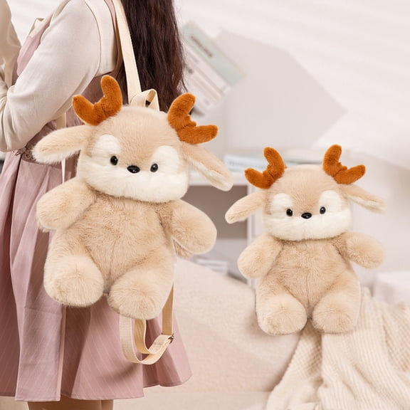 Kcavykas Christmas Holiday Elk Plush Backrest Pillow 15.7in Cute Reindeer Lumbar Cushion Soft Plush Stuffed Animal Back Support Pillow Gift For Kids adults Nursery Bedroom Living Room Decor