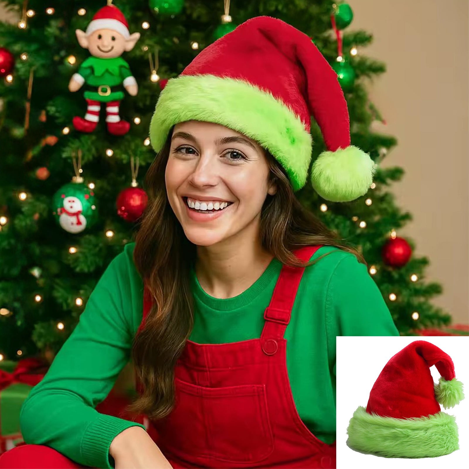 Kcavykas Christmas Santa Hat TwoPly Flock Fabric Plush Winter Cap