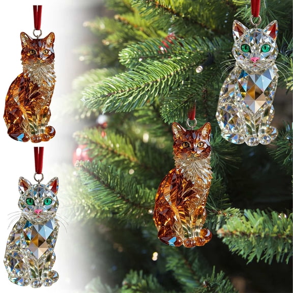 Kcavykas Christmas Tree Ornament Crystal Acrylic Pendant Faceted Clear Hanging Prism Shatterproof Holiday Decor Elegant Tree Decoration With Ribbon Hanger for Home Mantel Window Gift