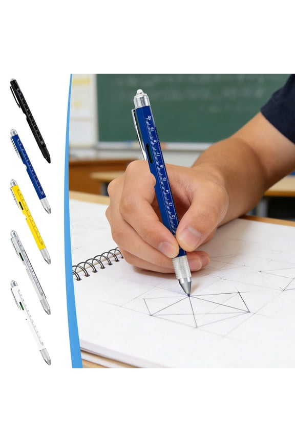 Cool Gadgets Multitool Pen 9-in-1 With LED Light Compact Ballpoint Screwdriver Bottle Opener Stylus Ruler Keychain 15ml Ink Gifts for Men White Elephant