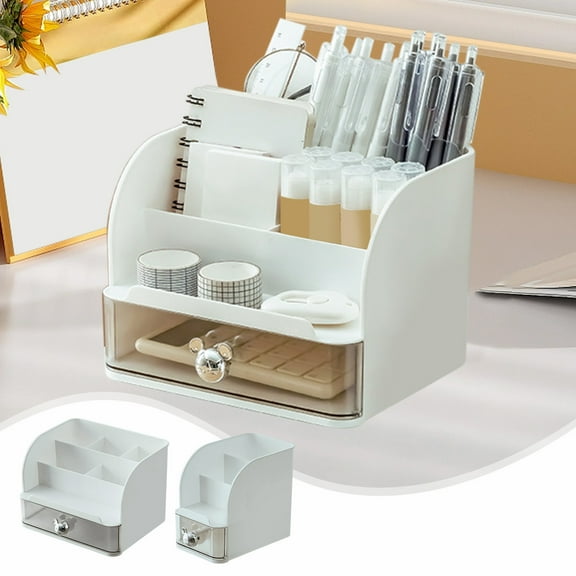 Kcavykas Cute Pencil Organizer, Bear-Themed Pen Holder, Double Compartment Stationery Case, Large Capacity Desktop Box, Ideal for Students and Home Office Gift