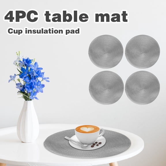 Kcavykas Food Grade Table Mats 6 Pack Natural Water Hyacinth Weave Placemat Round Rattan Tablemats Washable Dining Table office Supplies-Gray