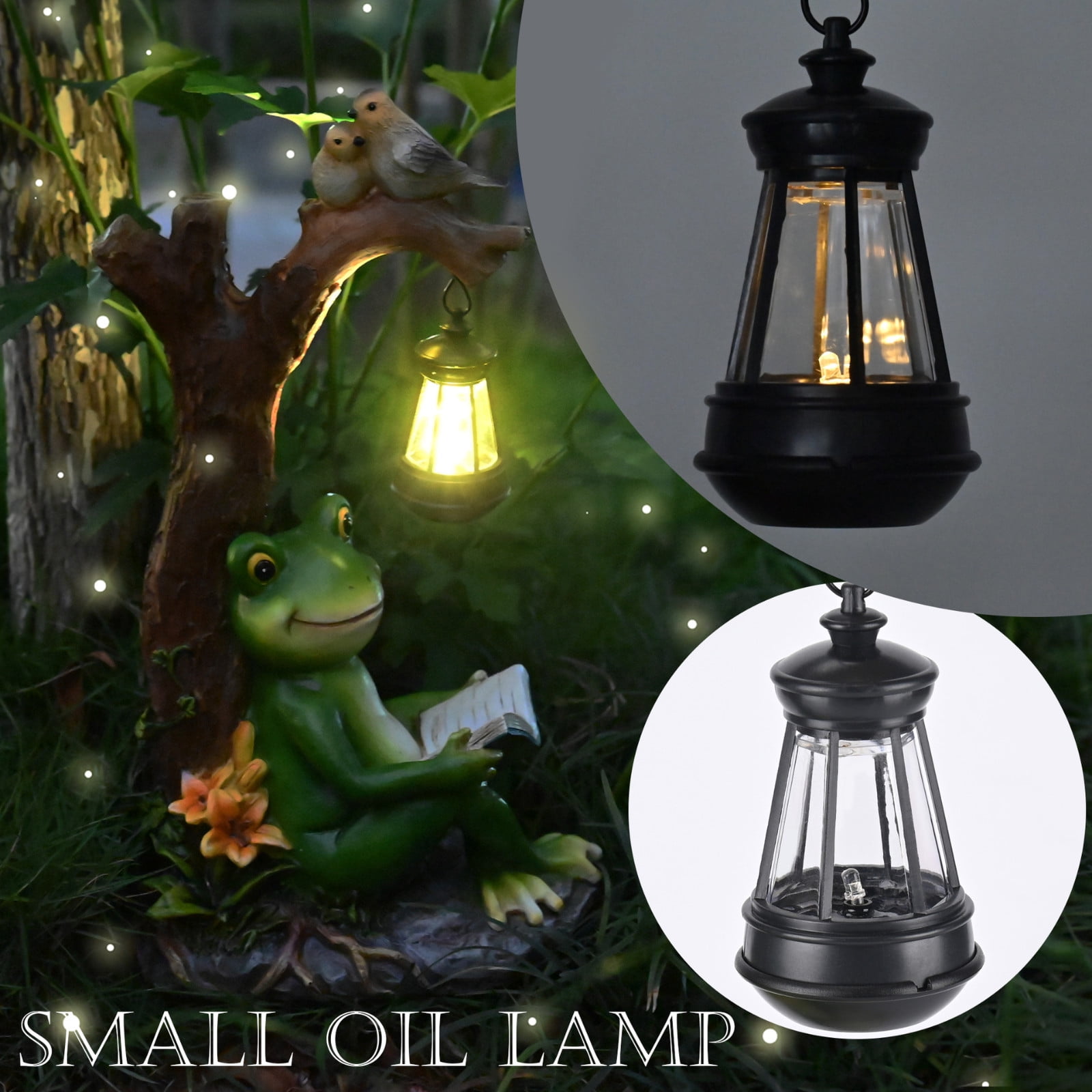 Kcavykas Frog Figurine Garden Decor, Outdoor Resin Reading Frogs Statues with Solar Lantern