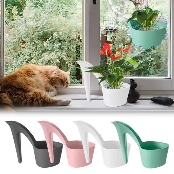 Kcavykas Gifts Home Decor Planter High Heel Plastic Planter Desktop and Floor Standing Garden Flower Pot Novelty Shoe Shaped Indoor Outdoor With Drainage Hole Desk Planter