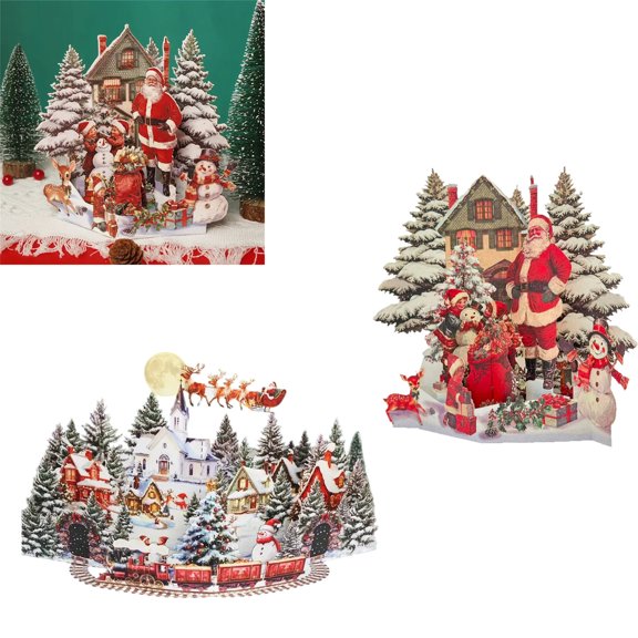 Kcavykas Holiday 3D P-OP -Up Christmas Card Intricate Laser-Cut Foldable Greeting Card Blank Inside Premium Paper Keepsake Handmade-Style Snowman Santa Reindeer for Family Friends Xmas