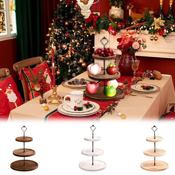 Kcavykas Holiday Christmas Wooden 3 Tier Dessert Display Stand Rustic Cake Cupcake Stand With Removable Decorative Trays Farmhouse Table Dessert Rack for Party Tea Table Decor Holiday