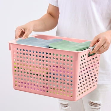 Kcavykas Leakproof Storage Boxes White Plastic Storage Bins For Pantry Organization With Four Handles Stylish Laundry Hamper