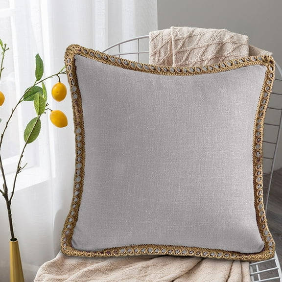 Kcavykas Machine Washable Pillowcases 17.7in Linen Pillowcase, Decorative Sofa Cushion Cover with Trim for Living Room, Bed Head, or Waist Support Gift
