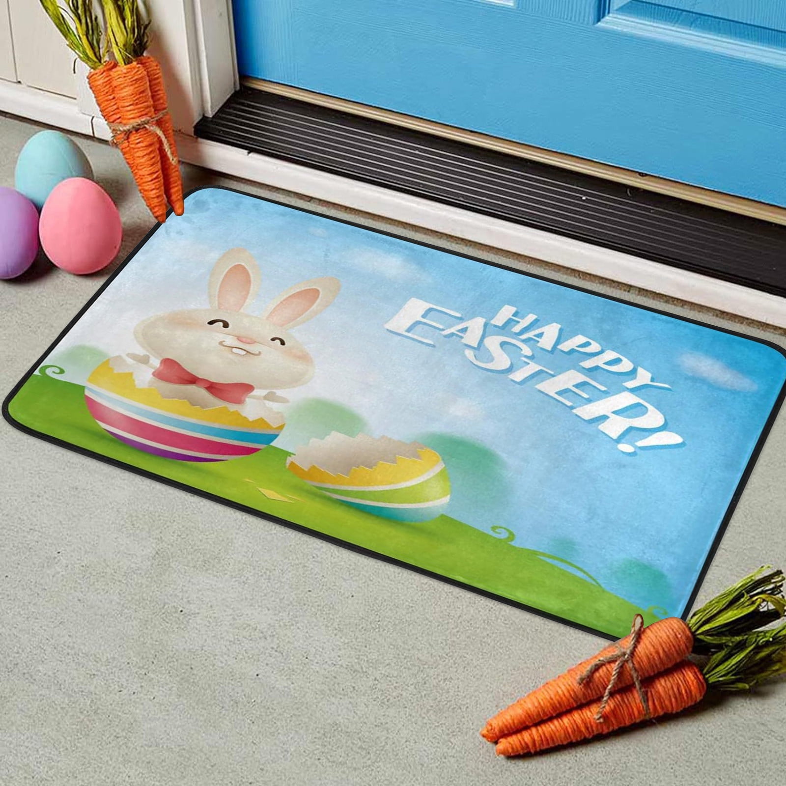 Kcavykas Non Slip Floor Carpet Cute Bunny Faux Wool Entry Rug for ...