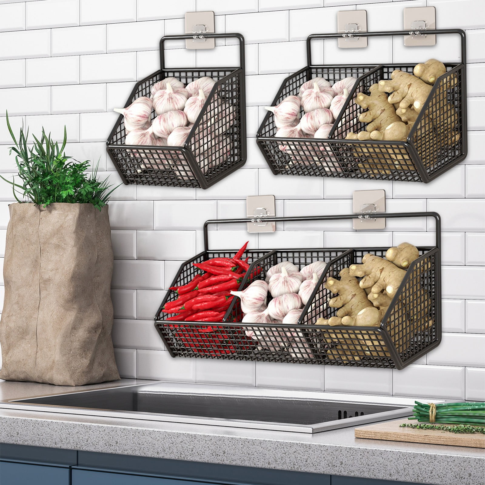 Kcavykas Pantry Shelf Organizer Wall Mounted Garlic & Ginger Storage ...