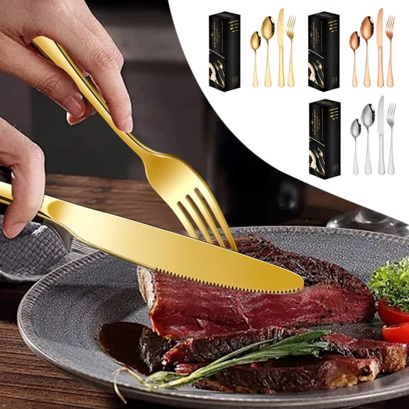 Kcavykas 24 Piece Stainless Steel Cutlery Set, Hotel Style Knife Fork Spoon Set, Gift Box Flatware Set for Dining and Kitchen Holiday Gift Ideas & Budget Picks