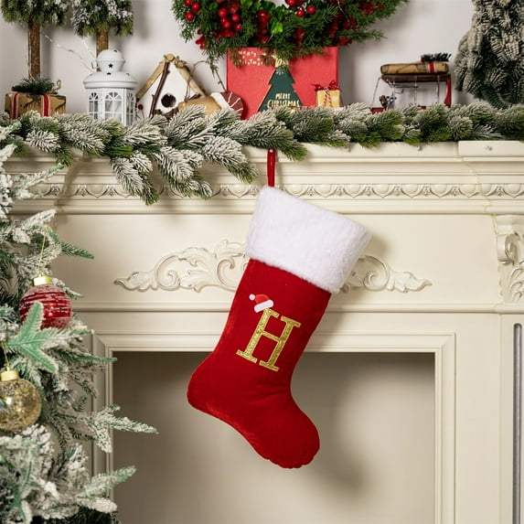 Kcavykas Christmas Decor Christmas Decoration Supplies Red High-end Gold Velvet Letter Socks 26 Letter Christmas Socks Christmas Gift Socks Holiday
