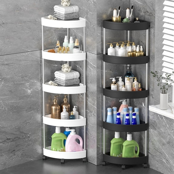 Kcavykas Compact Corner Storage Shelf Corner Bathroom Shelf with Wheels 4-Tier Detachable Rolling Organizer with Drain Holes for Shower or Bathroom Storage