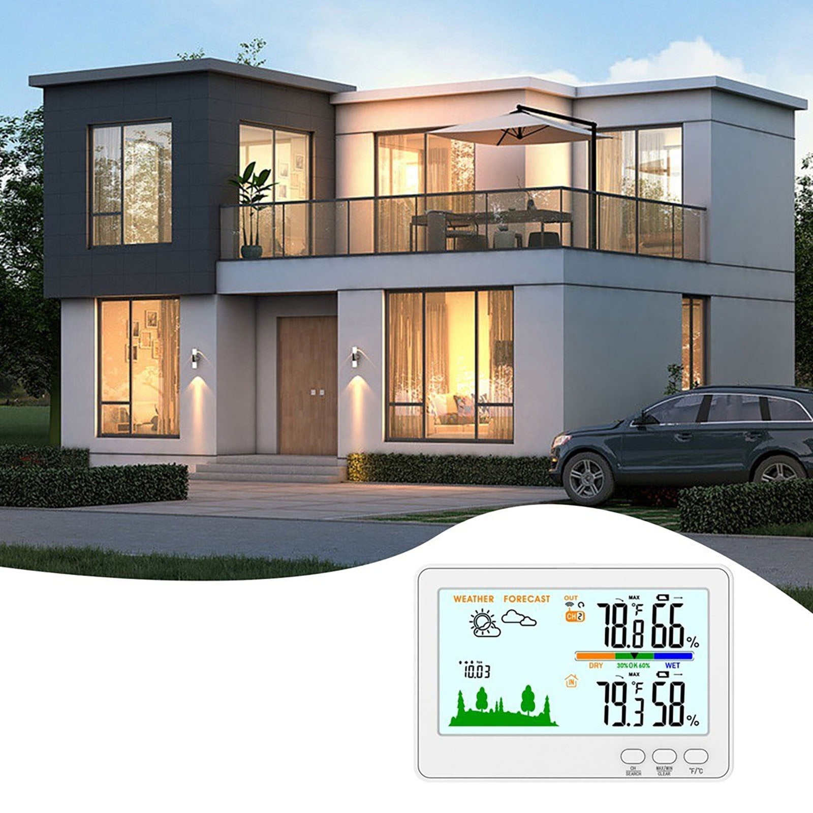 Kcavykas Savings Indoor Outdoor Hygrometer 433MHz Wireless LCD Backlit ...