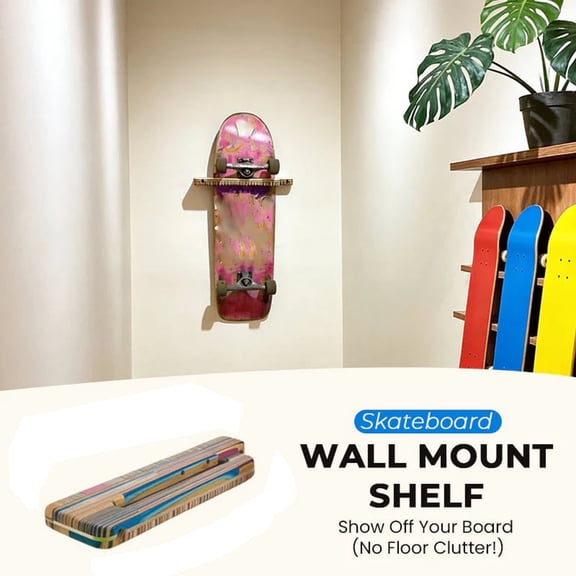 Kcavykas Skateboard Rack Wall Mount Floating Display Shelf Heavy-Duty Wall-Mounted Holder for Longboard Cruiser and Street Boards Easy Install Garage Decor Skateboard Display Shelf