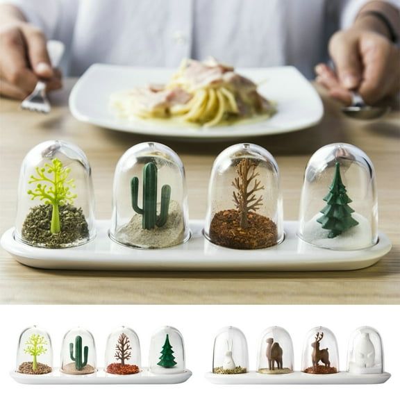 Kcavykas Spice Storage Container Box 4-Pack Plastic Seasoning Jars Set Kitchen Spice Organizer Pretzel Seasoning Containers with Lids for Countertop or Cabinet Storage