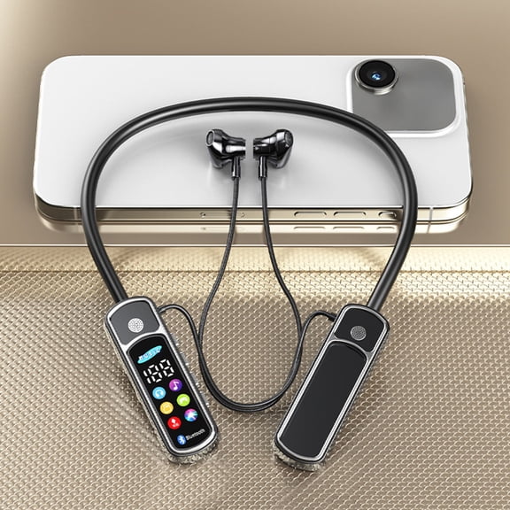Kcavykas Sports Earphones Bluetooth 5.49 Neckband Earphones with LED Display, Card Insert Playback, Karaoke Reverb, Wireless In-Ear Headphones for Sports and Music