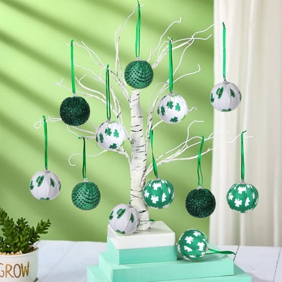 Kcavykas St. Patrick's Day Decor Hanging Fabric Ball 2.76in Handmade Green Shamrock Decorative Pendant Irish Hanging Ornament for Party Home Decoration