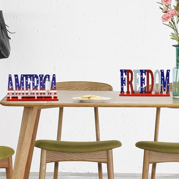 Kcavykas Tabletop Decorative Figurines Fourth of July Wooden Letter Decorations Patriotic Alphabet Ornaments for Independence Day Home Tabletop Decor Birthday Gift