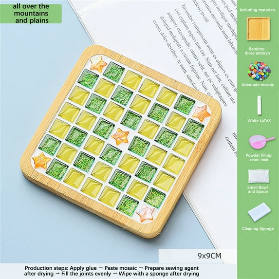 Kcavykas Waterproof Dining Table Crafts Mosaicss Tile Set Wooden Cup Mats Mixed Color Mosaicss Set Crafts Pack 6ml Stylish Table Decor-green