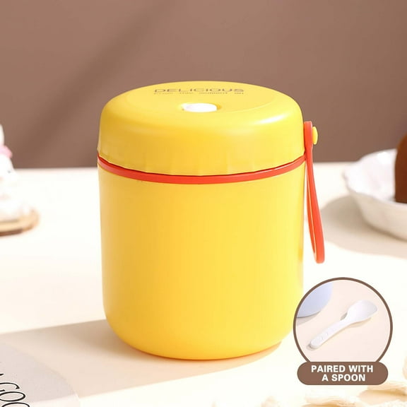 Kchsj Vacuum Insulated Food Jar with Spoon & Lid, 304 Stainless Steel Insulated Cup, 500ml Leak-Proof Hot & Cold Thermos for Home or Student Breakfast,Portable,Food Grade,Durable,Easy Carry Yellow