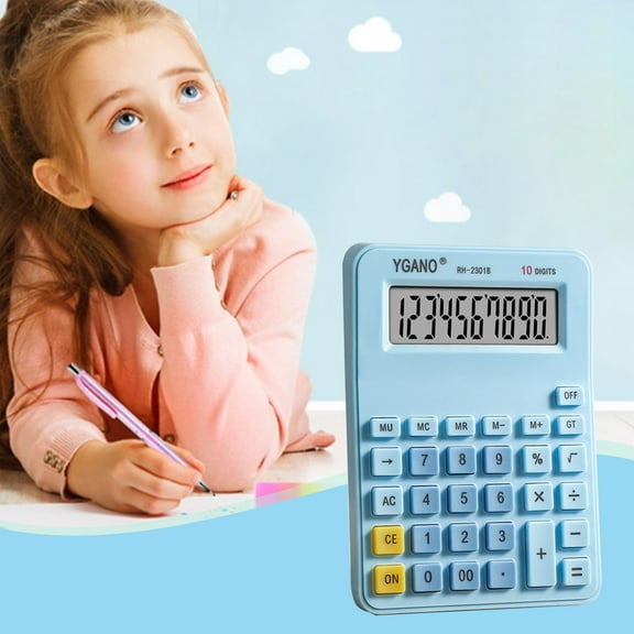 Kchsji 10 Digit Display Calculator for Elementary School, Mute Function, Portable Desktop Use, Easy Grip, Compact Design for All Ages, Ideal for Addition and Subtraction Sky Blue, Pink, White, Khaki