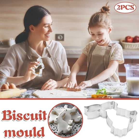 Kchsji 2PCS Easter Stainless Steel Cookie Cutter 0.3mm Thick Die Casting Soft Candy Mold Food Grade Rust Proof Reusable 2.5D Design Easy Clean Hand Wash Only Cute Shape 1-Pack For Kids Baking