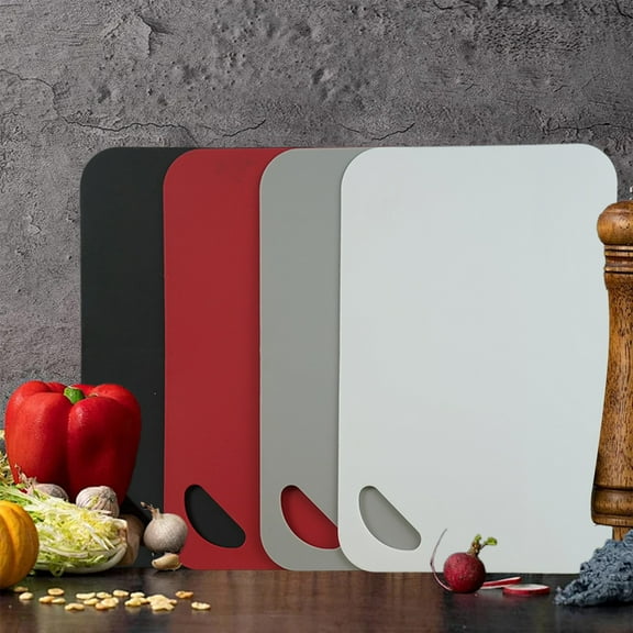 Kchsji 4Pcs Double-Sided Cutting Board Plastic Non-Slip Juice Groove Dishwasher Safe 29x19cm Reversible Knife-Friendly Kitchen Chopping Boards for Fruit Meat Chef Home Gift 320g Black Red Gray White