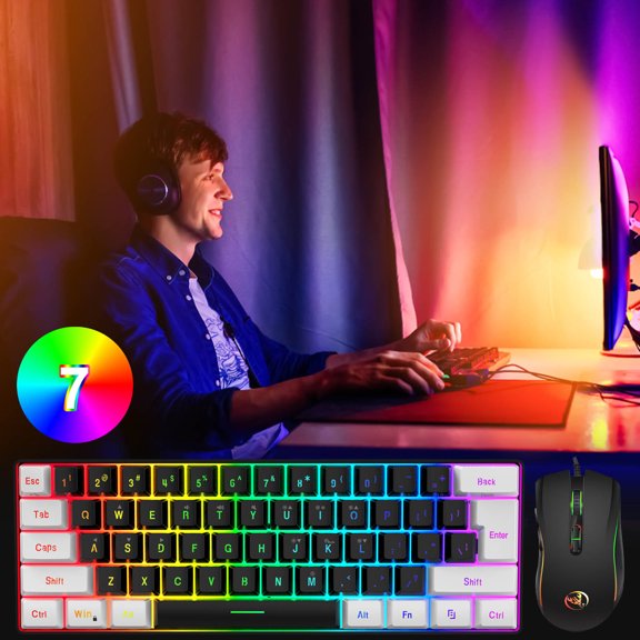Kchsji 61-Key Wired Gaming Keyboard & Mouse Set, Multi-Color Changing Backlight, 3200DPI Mouse, Ergonomic Design, High Precision, USB Wired, Perfect for Gaming, Office, Home Use