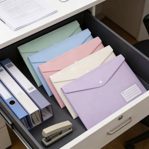 Kchsji A4 Loose Leaf File Folder, Transparent Colored Label File Storage Bag, Durable Plastic Binder Pouch for Documents, Office Supplies, and Filing Storage Solution