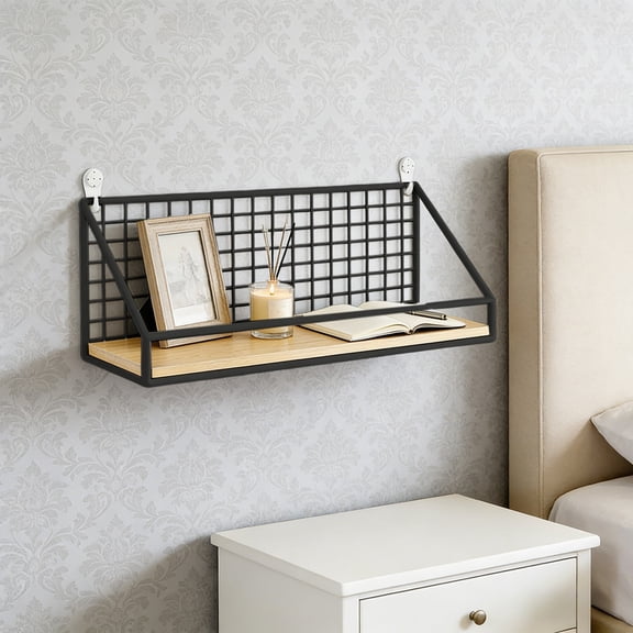 Kchsji Black Wall-Mounted Storage Shelf, Industrial Style Hanging Basket for Bedroom & Kitchen, Space-Saving Storage Solution