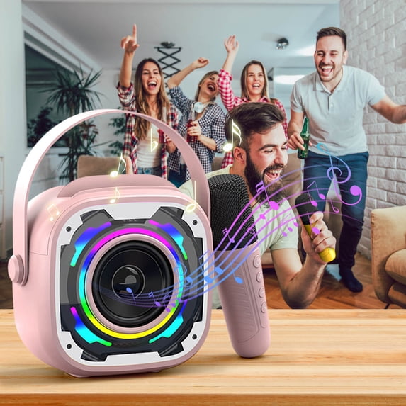Kchsji Bluetooth Karaoke Microphone Speaker Wireless Portable PA System 8W Mini Subwoofer Voice Changer Recording LED Lights 1200mAh Battery for Outdoor Party Home Events Travel Camping