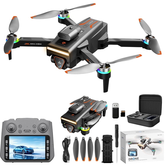 Kchsji Brushless 1080P RC Quadcopter With 4.3‑Inch Display Remote, ESC Tilt Camera, LED Lighting, 3 Speed, Headless Mode, One‑Key Takeoff Landing, Obstacle Avoidance, 15‑Minute Flight, Carry Case