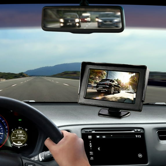 Kchsji Car Monitor 4.3 Inch LCD Display Screen Dual Video Input Auto Reverse Priority With Sunshade Viewing Monitor for Backup Camera DVD Player Truck Bus Taxi Daily Driving Use