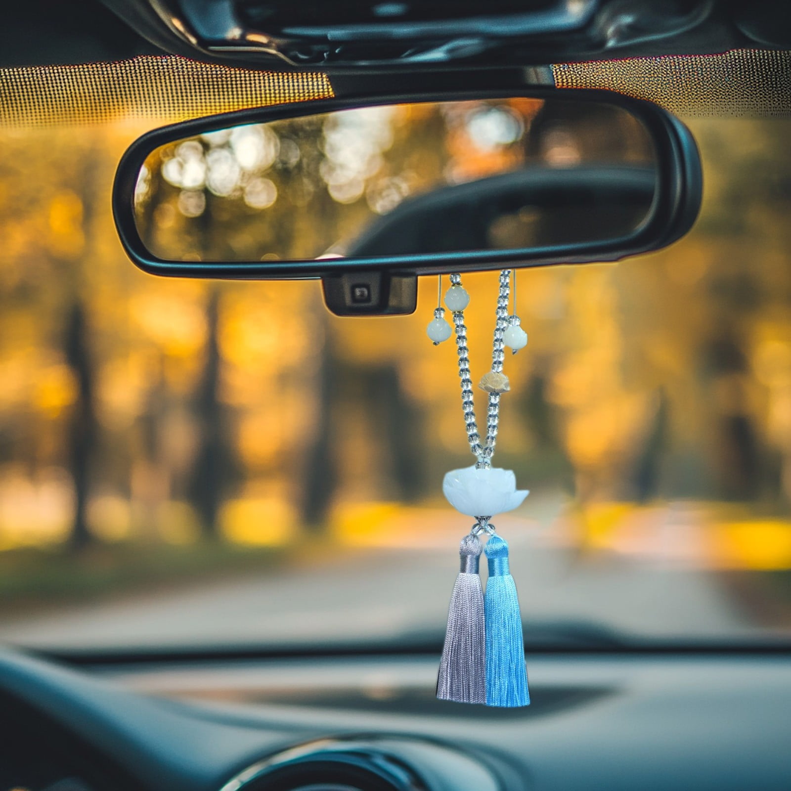VICASKY Rhinestone Rearview Mirror Pendant – Diamond Crystal White Hanging Ornament For Car Interior Decor