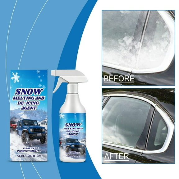 Kchsji Car Snow and Ice Removal Spray 120ml Fast-Acting Deicing for Windshields Windows Glass Safe Vehicle-Friendly Winter Protection Anti-Freeze Clear Visibility Easy Wipe for Cold Climates