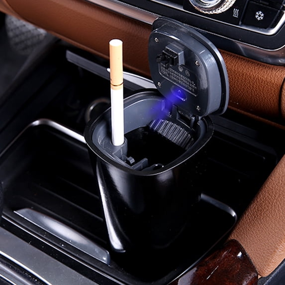 Kchsji Car Solar Ashtray with LED Light, Portable Covered Cigarette Holder for Cup Holder, Fireproof and Easy-to-Clean Car Interior Accessory for Cars SUVs Motorcycles Office Vehicles