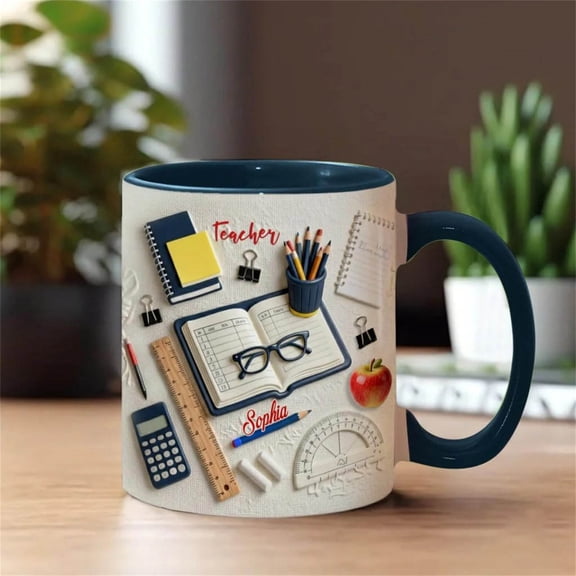 Kchsji Ceramic Teacher Coffee Mug with School Supplies Designs Thank You Gift Cup for Educators Holidays Birthdays Appreciation Office Home Coffee Tea Beverage Enjoyment