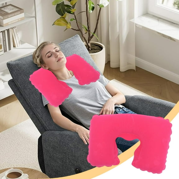 Kchsji Comfortable Travel Neck Pillow PVC Flocked U Shaped Cushion for Aviation, Outdoor, Home Use, Portable Cervical Support Pillow with Soft Velour Cover, Inflatable, Lightweight for Travel