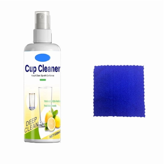 Kchsji Cup Cleaner And Limescale Remover 120ml, Food‑Safe Deep Spray For Cups Kettles Thermoses, Fast Stain Dissolve, Microfiber Cloth Included, Glass Stainless Ceramic Safe, Fresh Clean