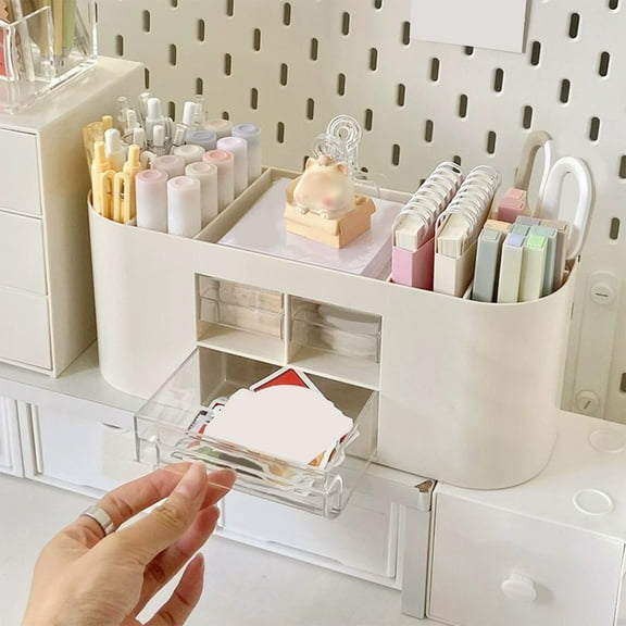 Kchsji Desktop Storage Box Drawer Organizer Large Capacity Compartment Design Tidy Workspace Solution, Smooth Sliding Drawer Classified Organization Feature, for Office Desk Vanity Table Home Decor