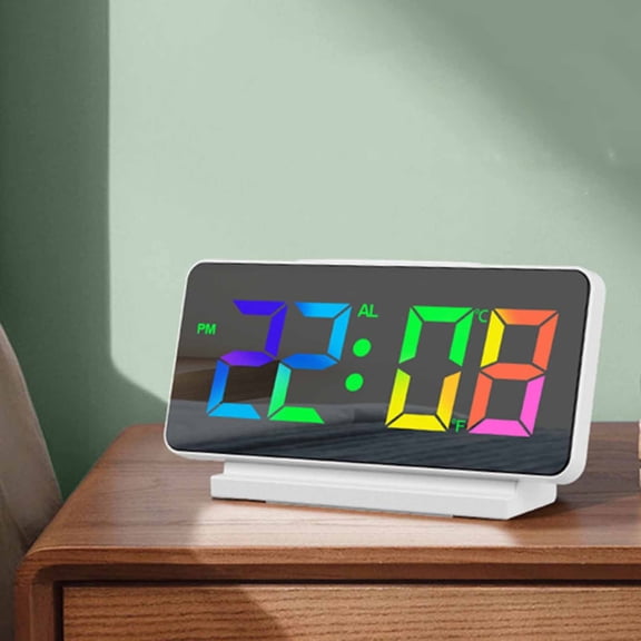 Kchsji Digital Alarm Clock, LED Color Screen Mirror Clock, Adjustable Brightness, 12/24 Hour Format, Intelligent Wake-Up with Temperature Display, Modern Desk Clock for Bedroom, Home, Office
