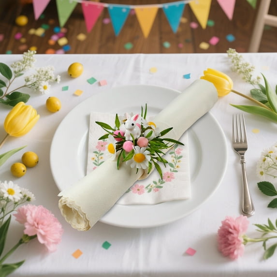 Kchsji Easter Bunny Napkin Ring, Holiday Table Décor, Colorful Plastic Napkin Holder for Parties, Easter Gatherings, Spring Celebrations, Charming Table Decoration for Special Occasions