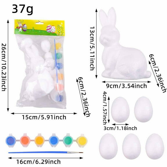 Kchsji Easter DIY Hand-Painted Bunny Ornaments Foam Simulation Eggs Craft Kit for Holiday Decorations Family Art Projects Party Table Centerpieces Home Display Fun Creative Easter Activities