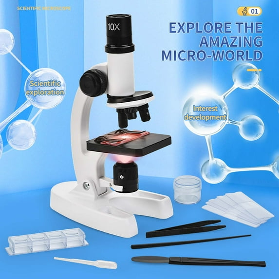 Kchsji Educational Optical Microscope for Students, 300X-1200X Magnification, Monocular Viewing, LED Light, Complete Accessory Kit, Ideal for Science Learning, Home Schooling