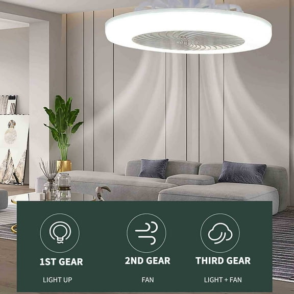 Kchsji Enclosed Ceiling Fan With Light Low Profile Fan Light Fixture Hidden Blade LED Ceiling Light With Remote Control, Quiet Air Circulation Lighting for Bedroom Living Room Home Use