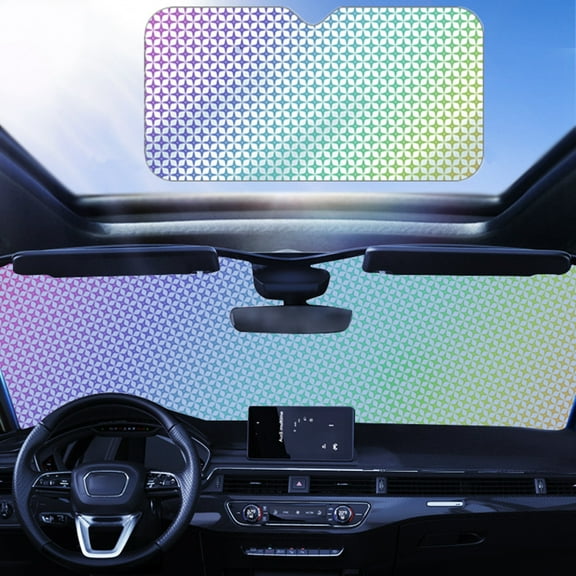 Kchsji Front Windshield Sun Shade Double-Sided Accordion Folding Auto Sun Visor 55x27inch, UV Protection Heat Blocking, Reversible Compact Storage with Suction Cups for Car SUV Truck Van