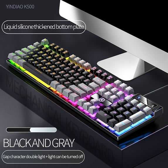Kchsji Gaming Keyboard, USB Wired Floating Mechanical Feeling Keyboard, Slim LED Backlit, Spill-Resistant, RGB Lights, Ergonomic Design for Gaming & Office Use, Full-Sized, 26 Anti-Ghosting Keys