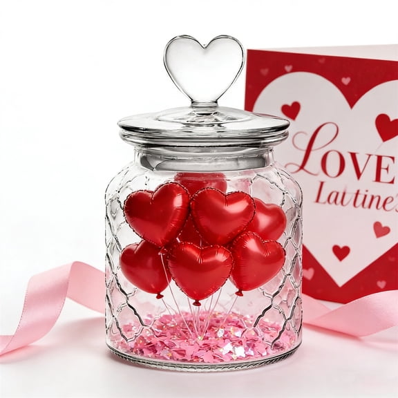 Kchsji Glass Jar with Lid and Heart Shaped Knob, Decorative Storage Container for Flowers Candies or Home Display, Clear Glass Accent for Mantels Tabletops or Valentines Day Gift Presentation